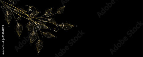 Golden Line art botany banner. Japanese style Hand drawn vector. Line art style design. Concept traditional Asian Card with space for text wedding, invitation, template card Golden frames.