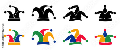 clown or carnival hat set icon. joker symbol. vector isolated on white background. ornament design for poster, greeting card, logo, web, social media.