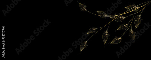 Golden Line art botany banner. Japanese style Hand drawn vector. Line art style design. Concept traditional Asian Card with space for text wedding, invitation, template card Golden frames.