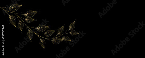 Golden Line art botany banner. Japanese style Hand drawn vector. Line art style design. Concept traditional Asian Card with space for text wedding, invitation, template card Golden frames.