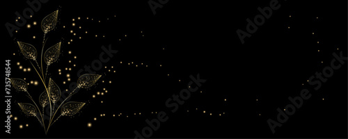 Golden Line art botany banner. Japanese style Hand drawn vector. Line art style design. Concept traditional Asian Card with space for text wedding, invitation, template card Golden frames.