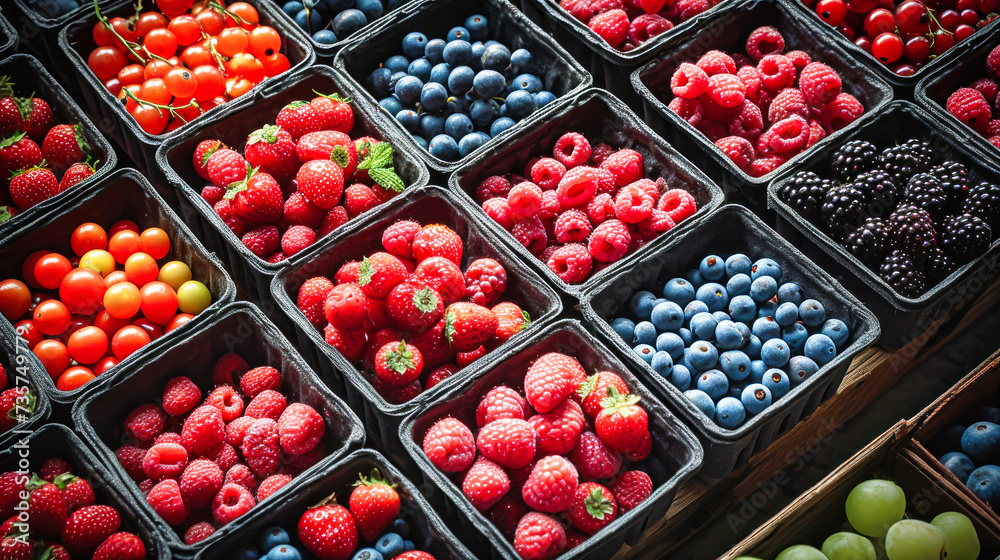 Assorted Berries and Raspberries Arranged on a Table