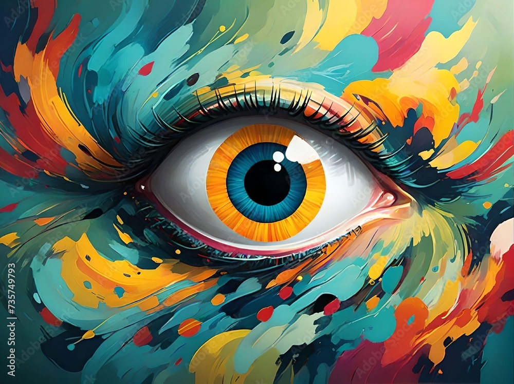 Digital Painting of Artistic Abstract Eye with Colorful Brushstroke