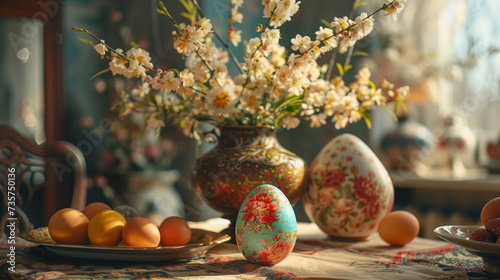 Easter egg on the table wallpaper.