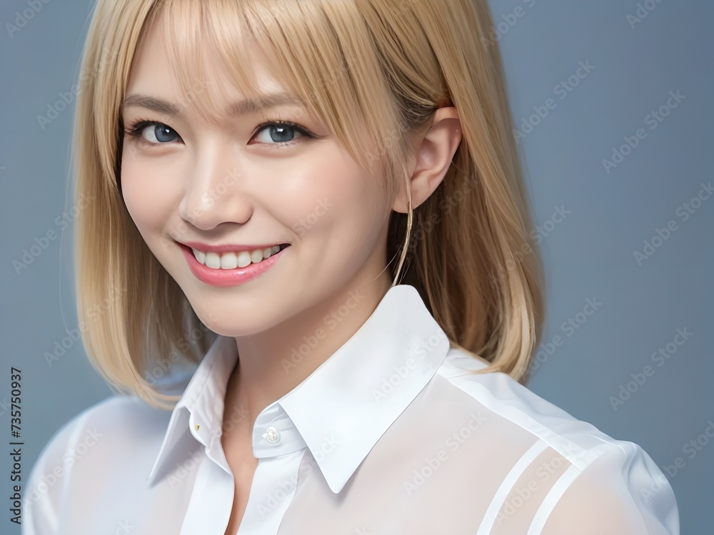 微笑んでいるブロンドヘアーの女性の斜め前からの顔 Stock Photo | Adobe Stock