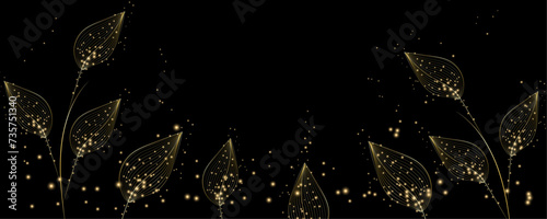 Golden Line art botany banner. Japanese style Hand drawn vector. Line art style design. Concept traditional Asian Card with space for text wedding, invitation, template card Golden frames.