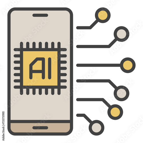 Mobile AI Technology in Smart Phone vector Artificial Intelligence colored icon or design element