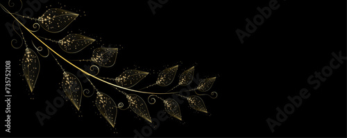 Golden Line art botany banner. Japanese style Hand drawn vector. Line art style design. Concept traditional Asian Card with space for text wedding, invitation, template card Golden frames.