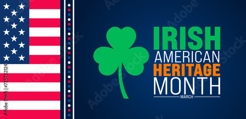 march is Irish American Heritage Month background with USA flag and clover leaf plant design template. use to background, banner, placard, card, and poster design template. vector