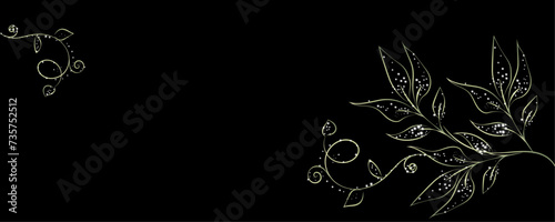 Golden Line art botany banner. Japanese style Hand drawn vector. Line art style design. Concept traditional Asian Card with space for text wedding, invitation, template card Golden frames.