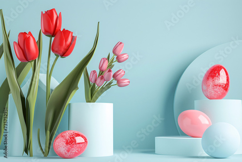 easter card, easter bunny with eggs, easter eggs and flowers, easter eggs in a basket, easter eggs and flowers on a white background, easter wall paper and background for social media 