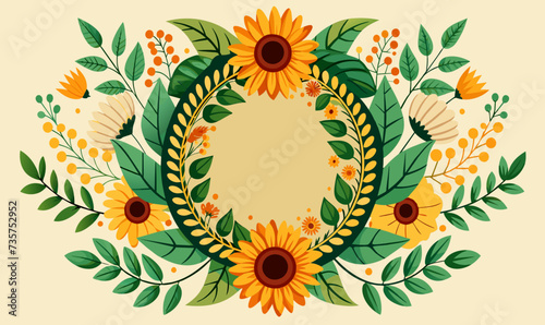 A rectangular border frame with sunflowers in each corner and smaller sunflower accents along the edges.