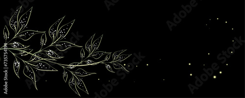 Golden Line art botany banner. Japanese style Hand drawn vector. Line art style design. Concept traditional Asian Card with space for text wedding, invitation, template card Golden frames.