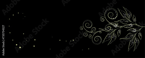 Golden Line art botany banner. Japanese style Hand drawn vector. Line art style design. Concept traditional Asian Card with space for text wedding, invitation, template card Golden frames.