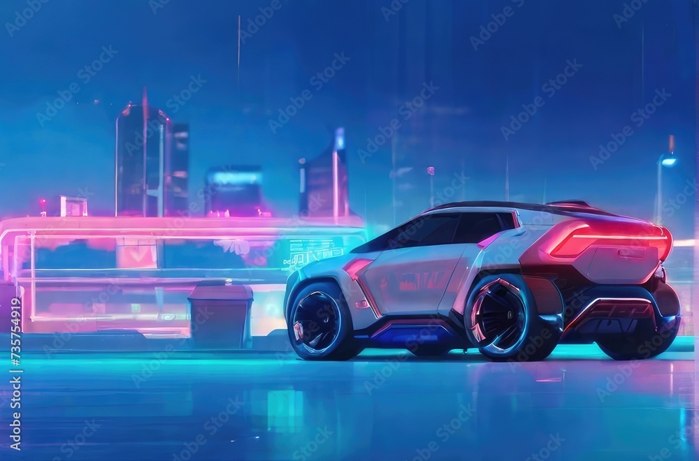 cyber car in futuristic city