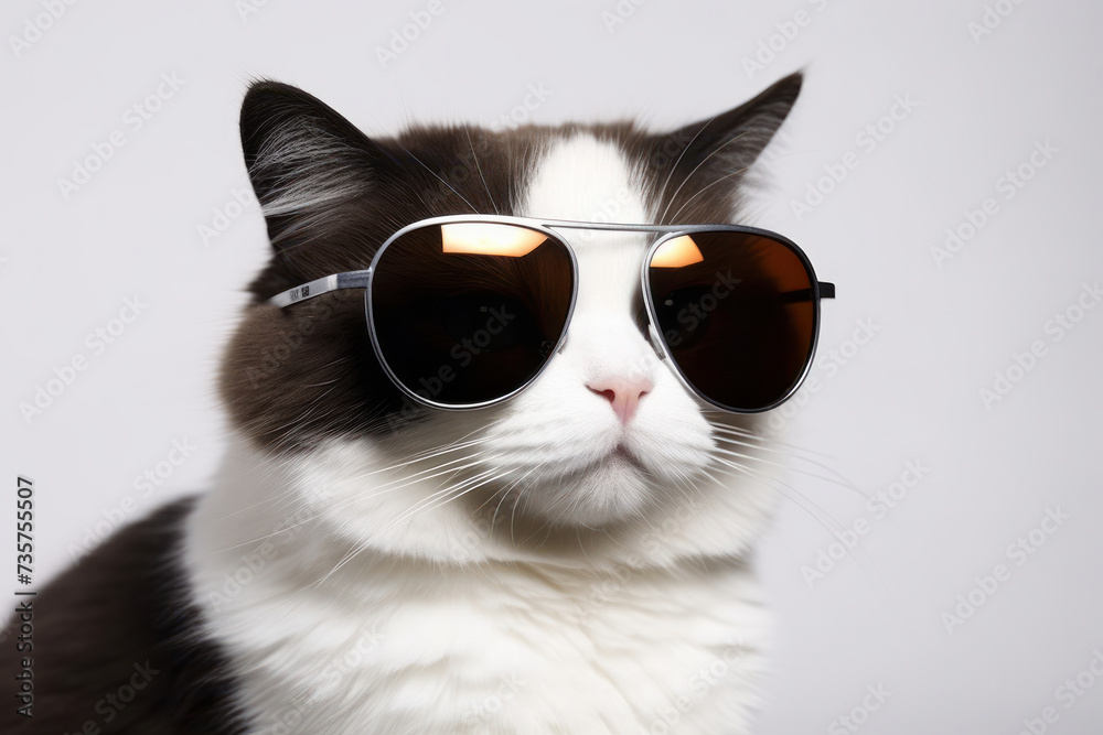 A stylish cat exuding confidence behind sleek sunglasses, a perfect portrayal of coolness and feline fashion, AI Generative.
