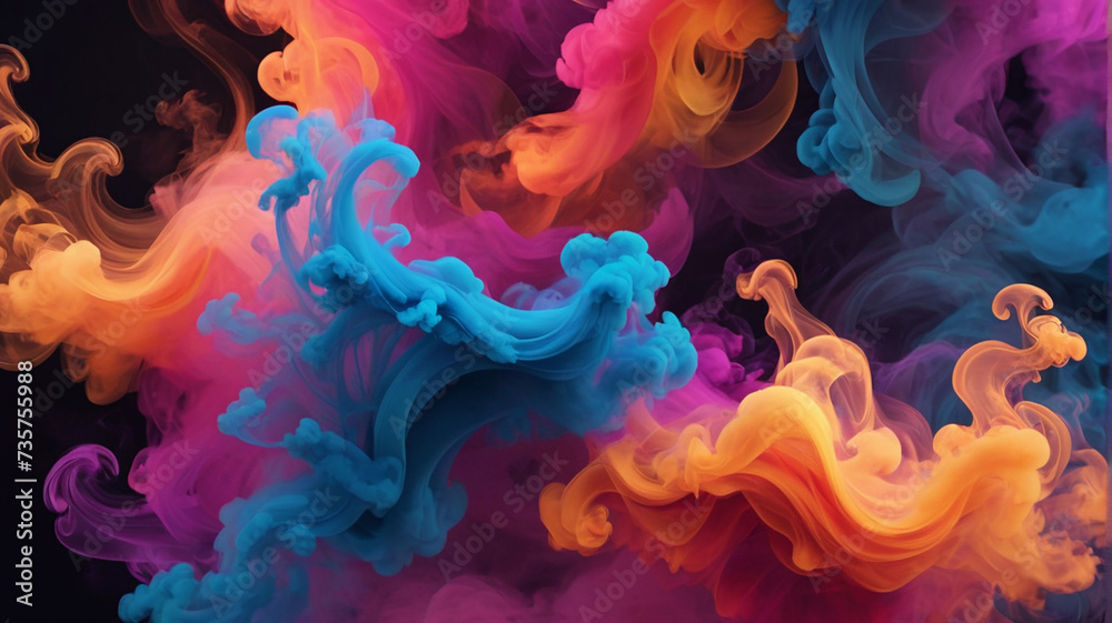 Fototapeta premium Colorful smoke clouds on black background