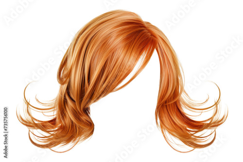 Stylish hair wig with trendy design isolated on background, front view, fashionable hairstyle concept.