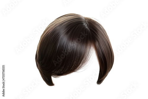 Stylish hair wig with trendy design isolated on background, front view, fashionable hairstyle concept. photo