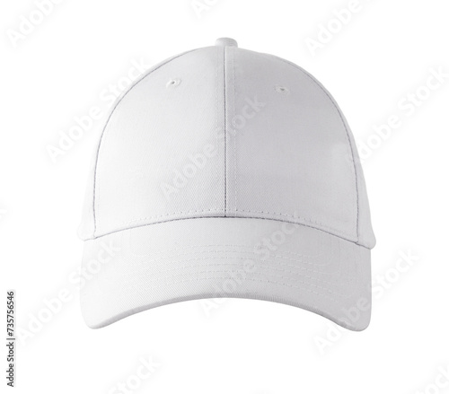 Close up view blank white cap isolated on plain background.