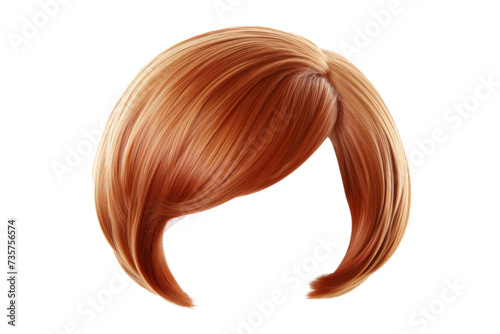Stylish hair wig with trendy design isolated on background, front view, fashionable hairstyle concept.