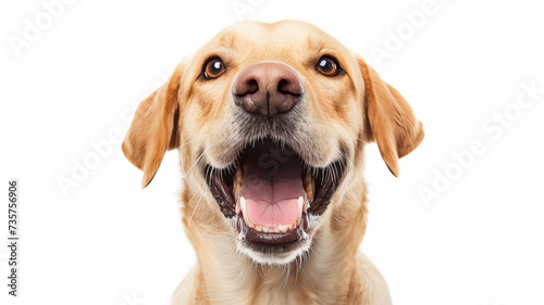 Joyful Labrador with a big smile isolated on white, exemplifying joy, AI Generative.