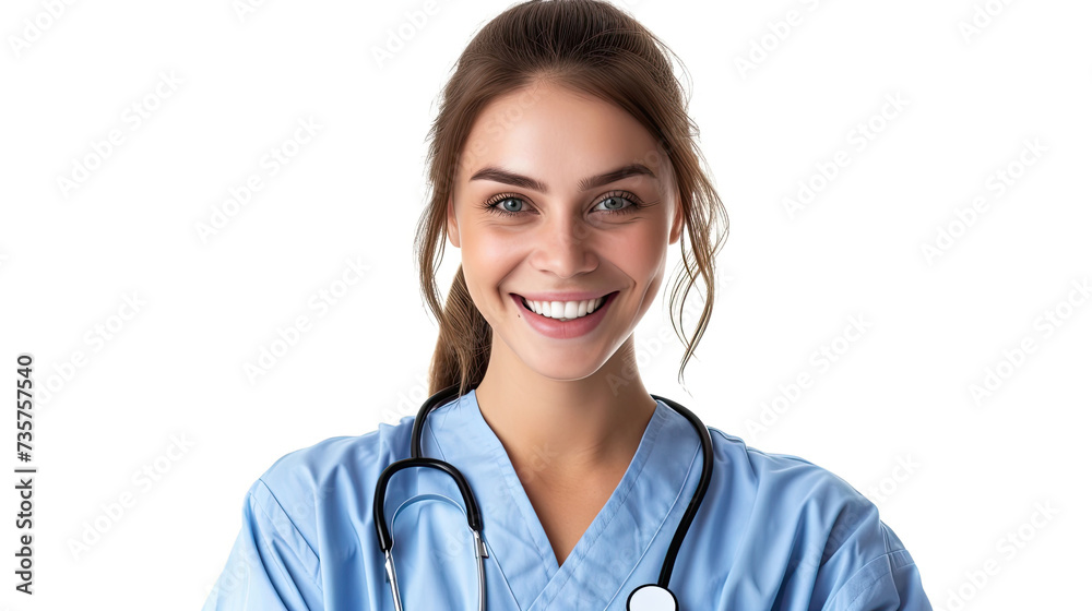 Portrait of smiling young doctor with stethoscope isolated on white background. Portrait of smiling young doctor with stethoscope isolated on white background.