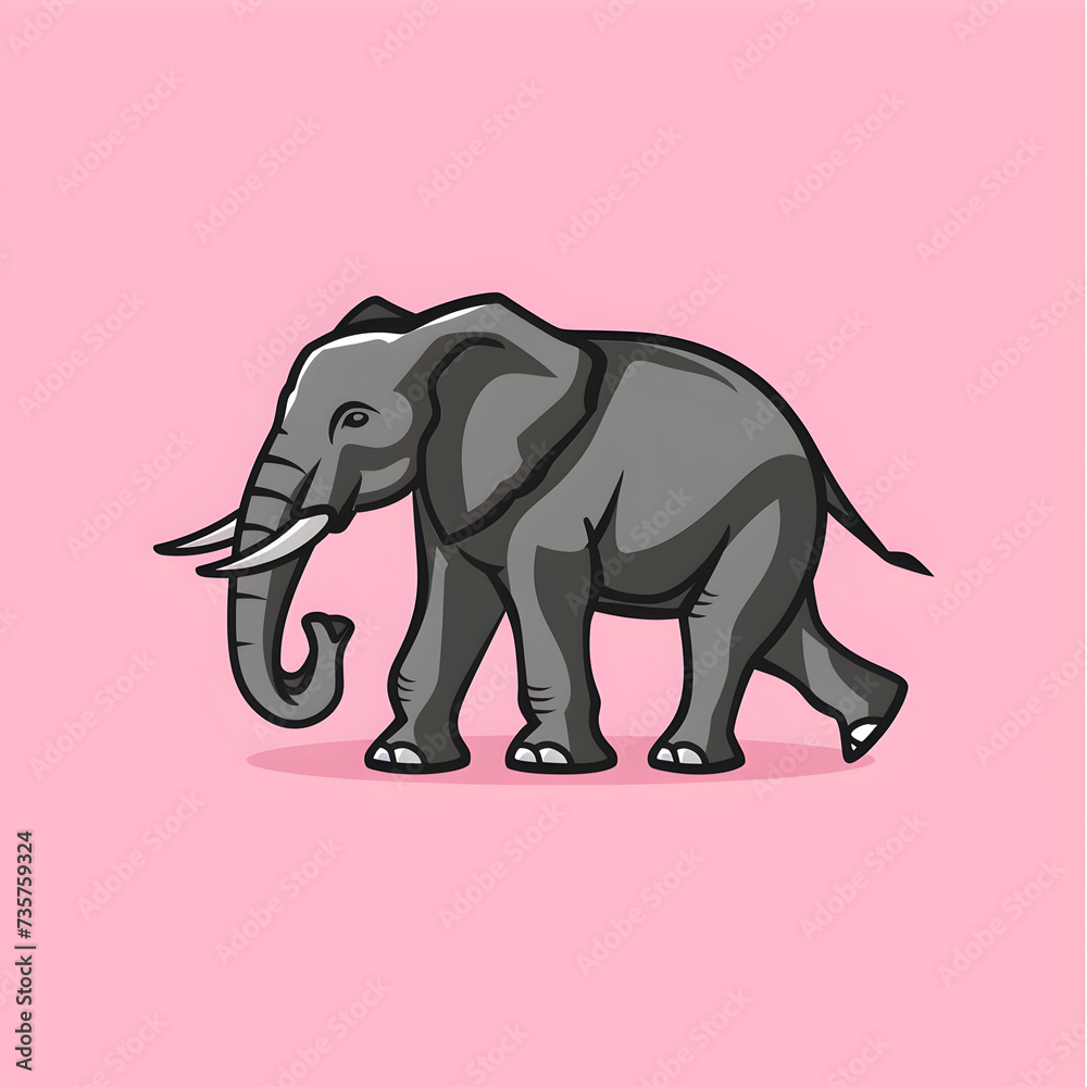 A logo illustration of a magnificent elephant on a pink background. Created with generative AI.