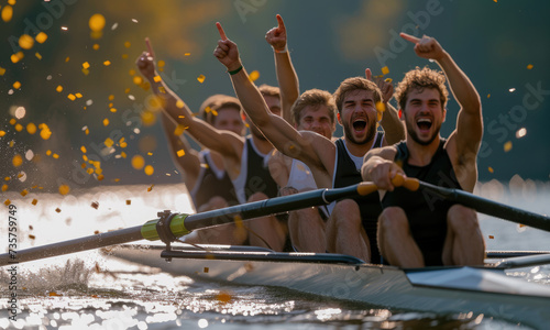 Mens rowing team celebrating when they won the gold
