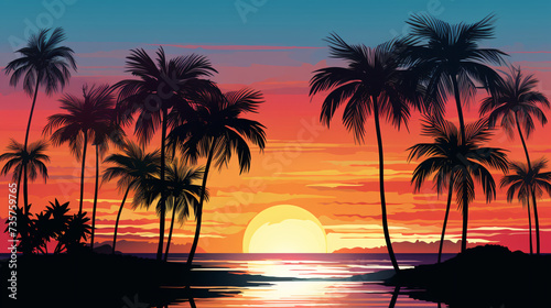 Silhouette of palm trees.