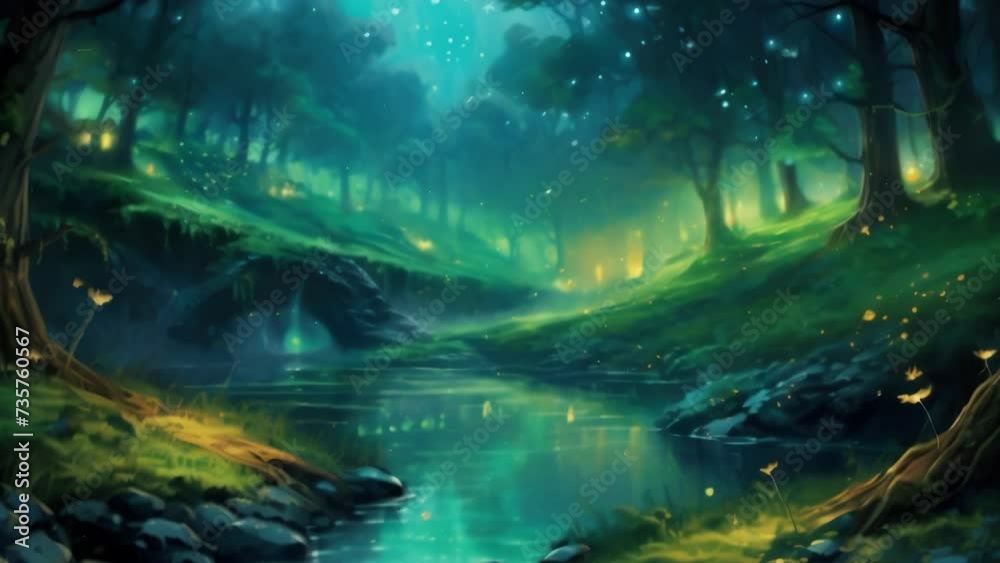 An emerald valley filled with fireflies and the playful laughter of fairies dancing Fantasy art concept. . An emerald valley filled with fireflies and the playful laughter of fairies dancing Fantasy art concept. .