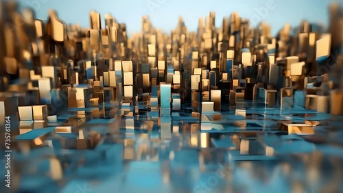 Wallpaper Mural A abstract metallic cubes with a color gradient from copper to blue, reflections on a shiny surface, and a blurred background for depth Torontodigital.ca