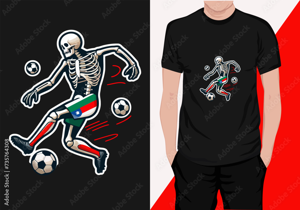 Soccer skeleton vector t-shirt design, skeleton playing soccer vintage illustration