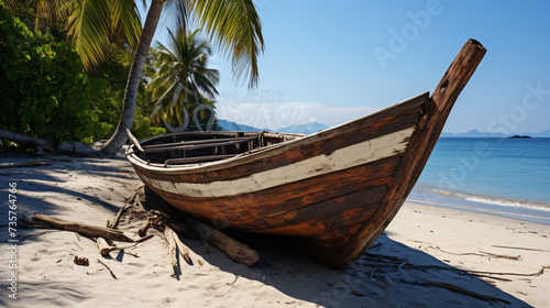 Stranded wooden boat