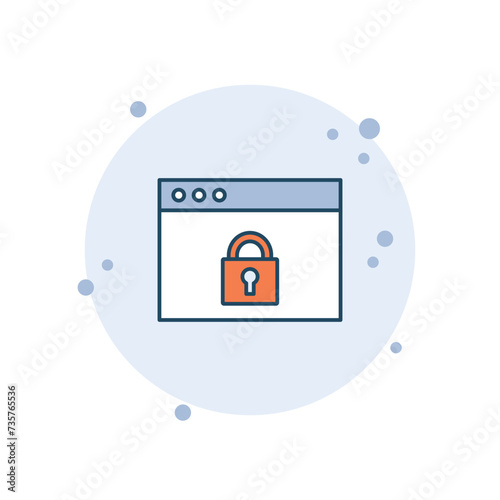 Cartoon browser password icon vector illustration. Computer lock on bubbles background. Protection sign concept.