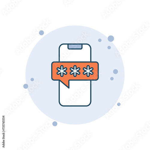 Cartoon phone password vector illustration. Enter code on bubbles background. Verification security sign concept.