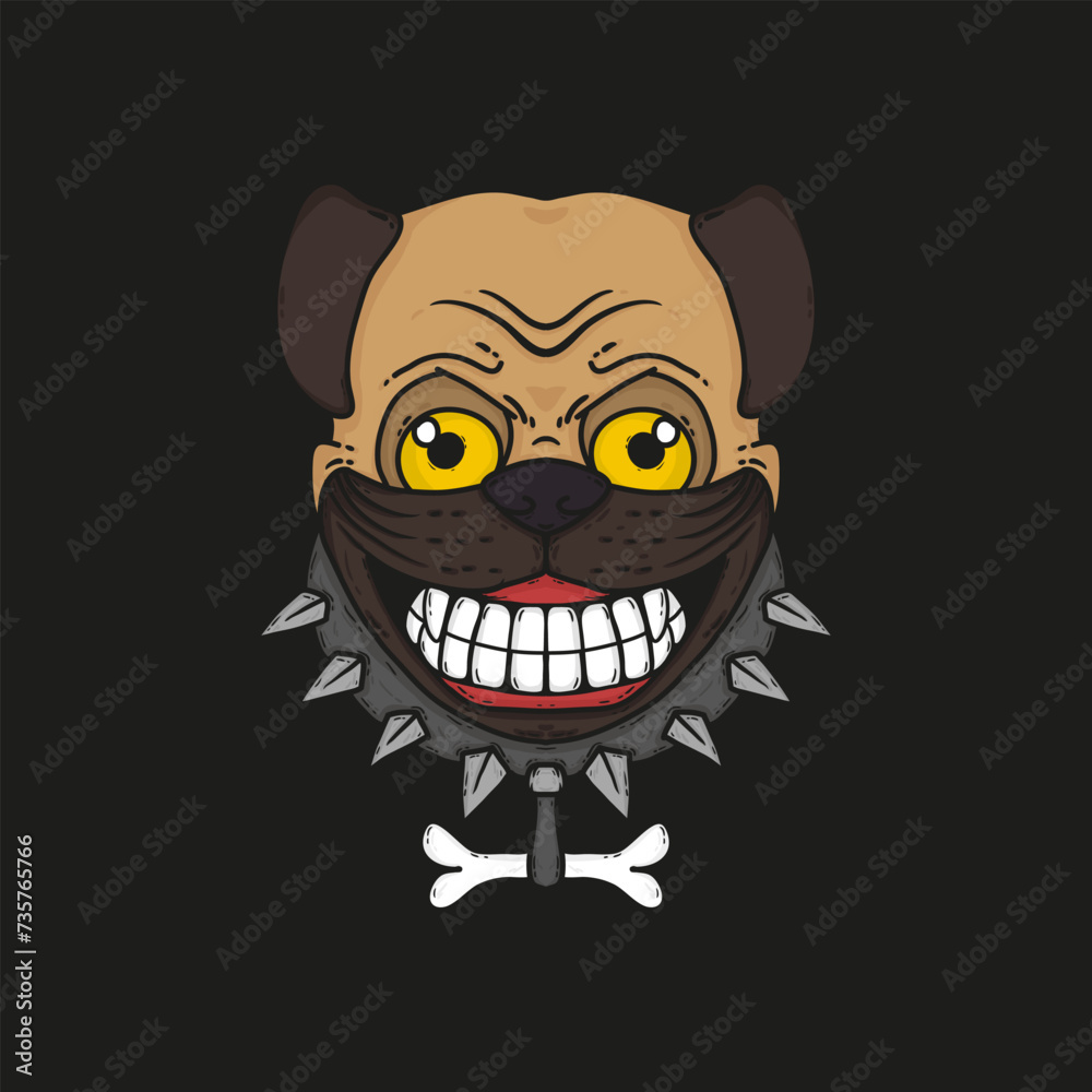 Mad Pug with Smiling Face Vector Illustration