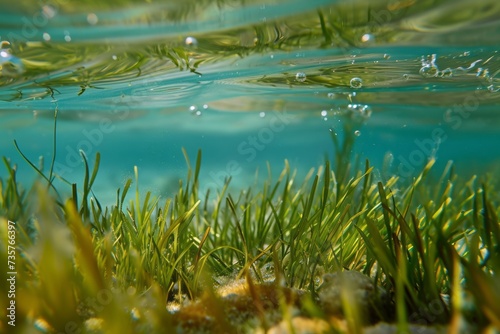 clear water with close-up of aquatic plant and seagrass