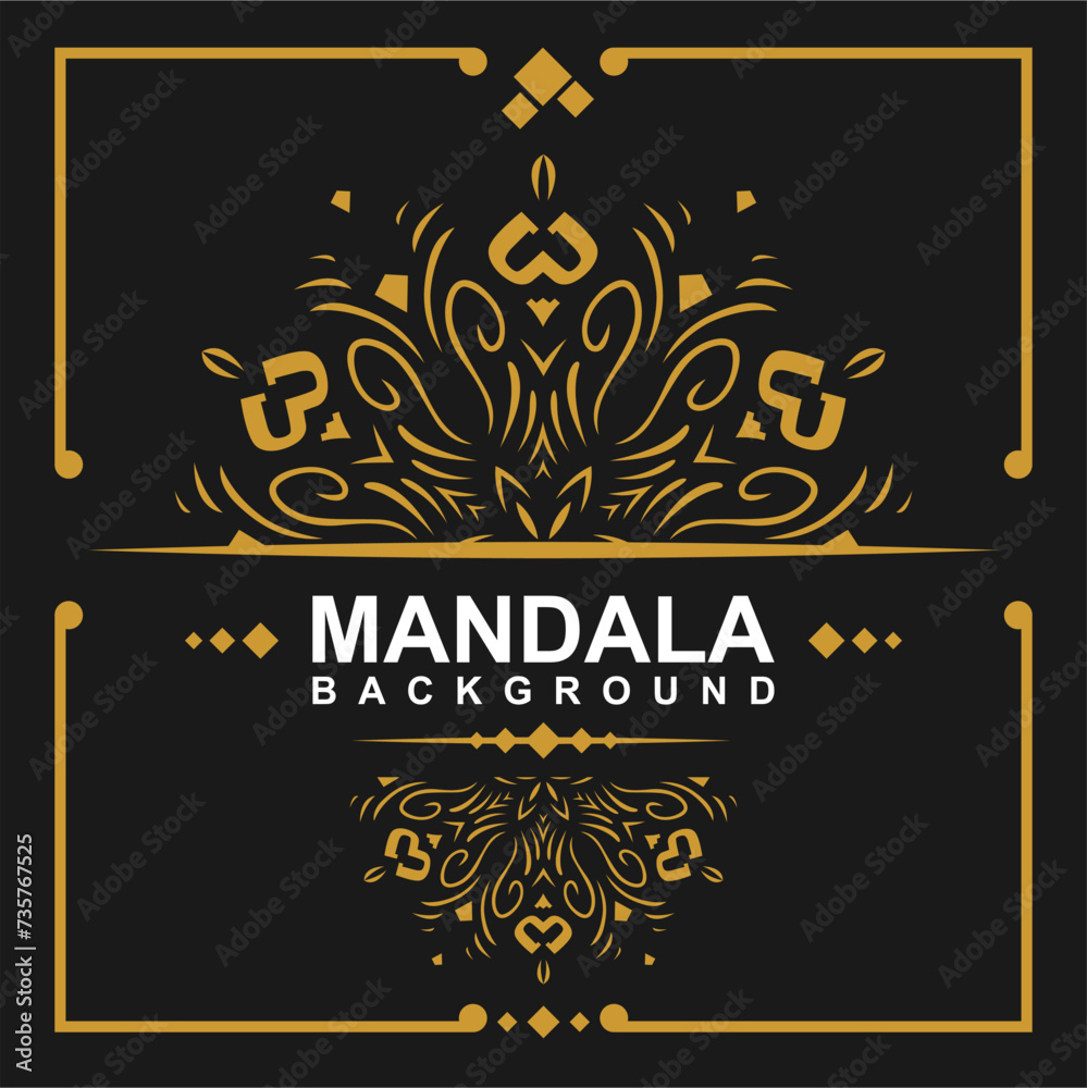 Golden frame with mandala art background Golden frame with mandala art background