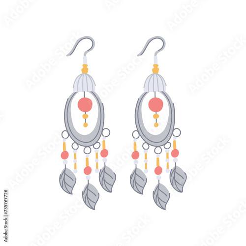 wood boho earrings cartoon vector illustration