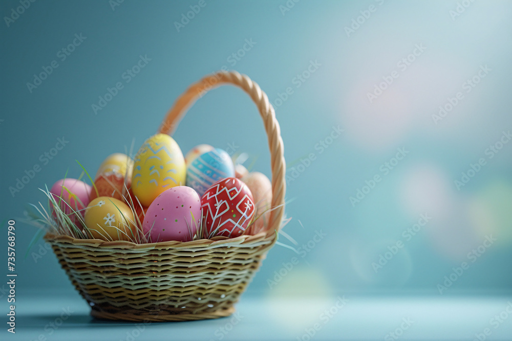 easter card, easter bunny with eggs, easter eggs and flowers, easter eggs in a basket, easter eggs and flowers on a white background, easter wall paper and background for social media	
