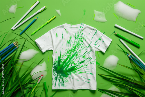 White T-Shirt with green spots