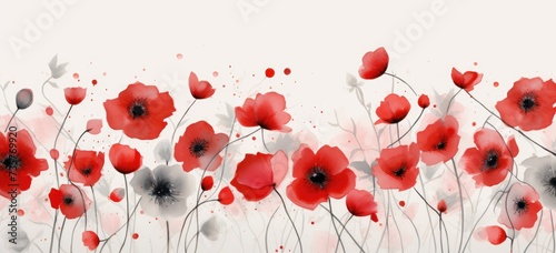 This photo captures a painting featuring vibrant red flowers against a clean white background.