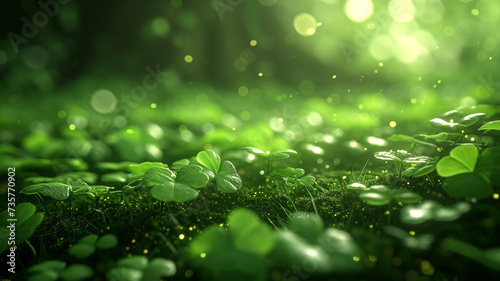 Illustration of a forest edge.Glare, sideways. St. Patrick's Day.