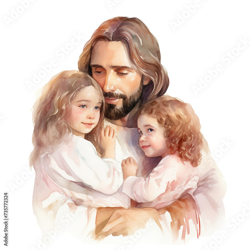 Watercolor print of Jesus, mother and daughter