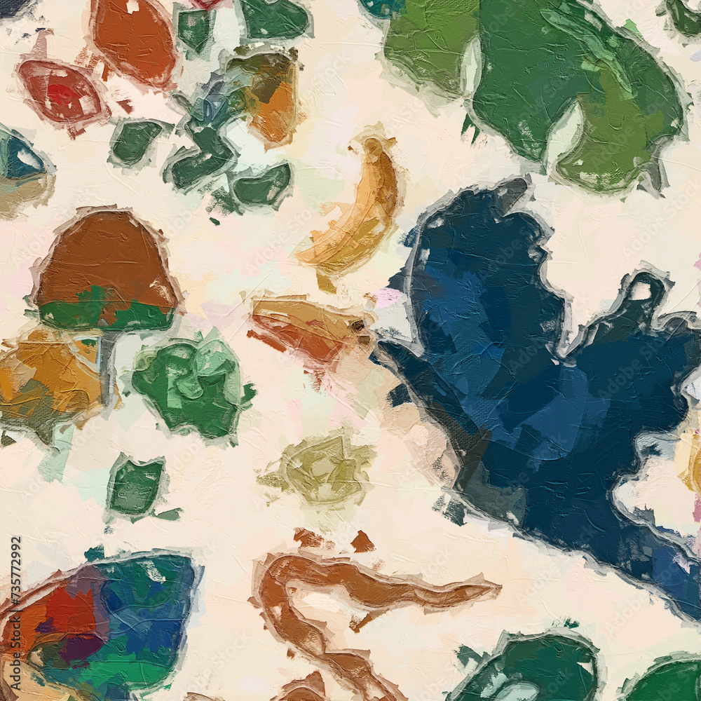 Naklejka premium Oil paintings and various flowers, animals, chrysanthemums, and birds are beautiful