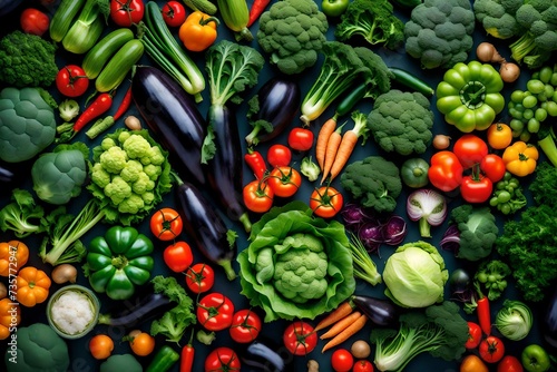 Fruits and vegetables on the solid background