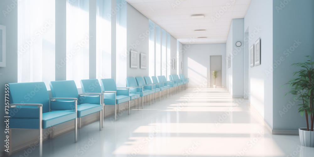 Obraz premium Empty modern hospital corridor, clinic hallway interior background