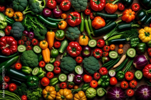 fruits and vegetables on solid background