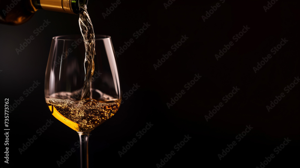 Wine pours into a glass from a bottle on a dark background splashes of wine Wine pours into a glass from a bottle on a dark background splashes of wine